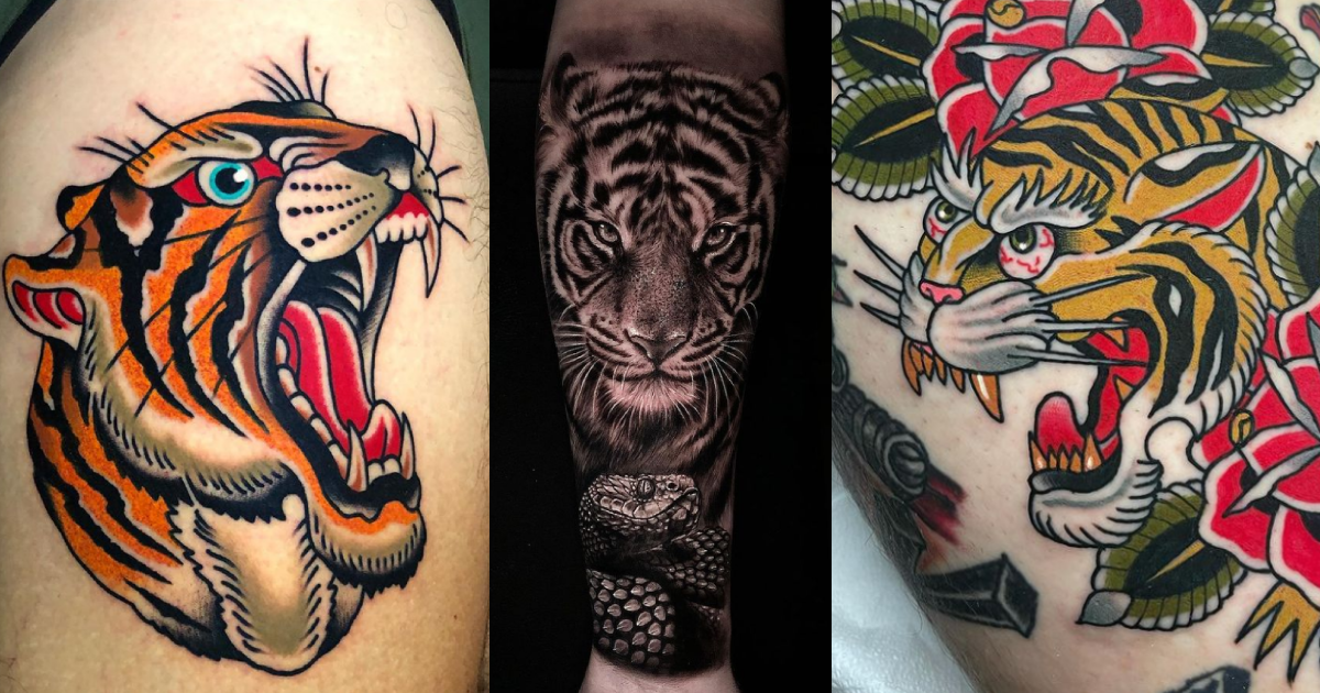 Black and Grey Traditional Tiger Tattoo | Tiger-Universe