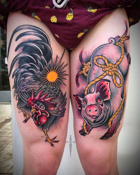 ugly knee tattoo of a pig, photo | Stable Diffusion