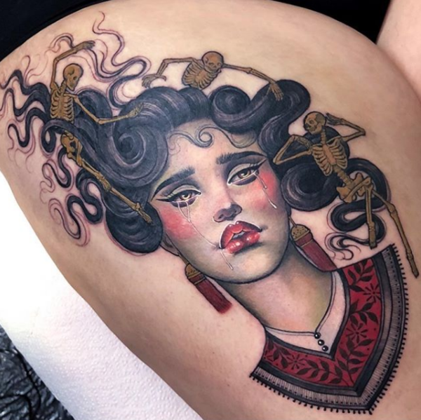 Woman face tattoo by Ilaria Tattoo Art | Photo 29106