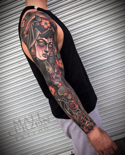 Framework traditional tattoo sleeve | Gallery posted by Tattoopaulski |  Lemon8