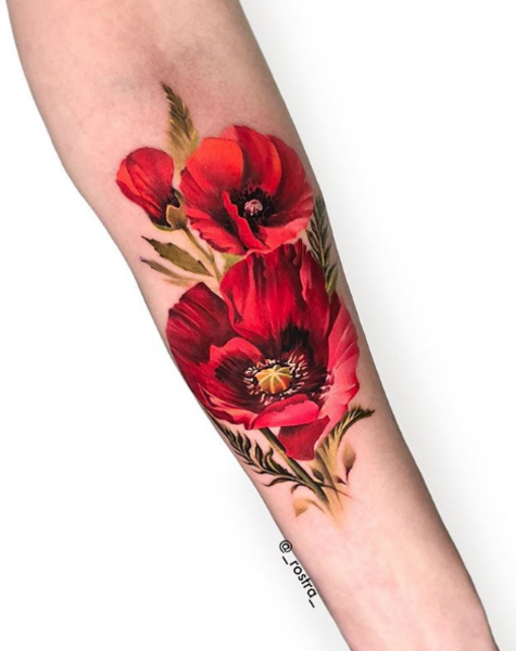 Tender poppies and wild flowers tattoo - Tattoogrid.net