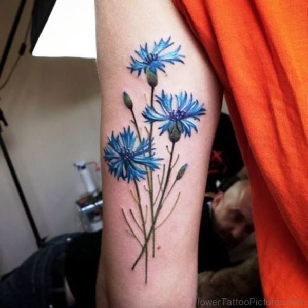 Minimalist bouquet of flowers, cornflower Black tattoo