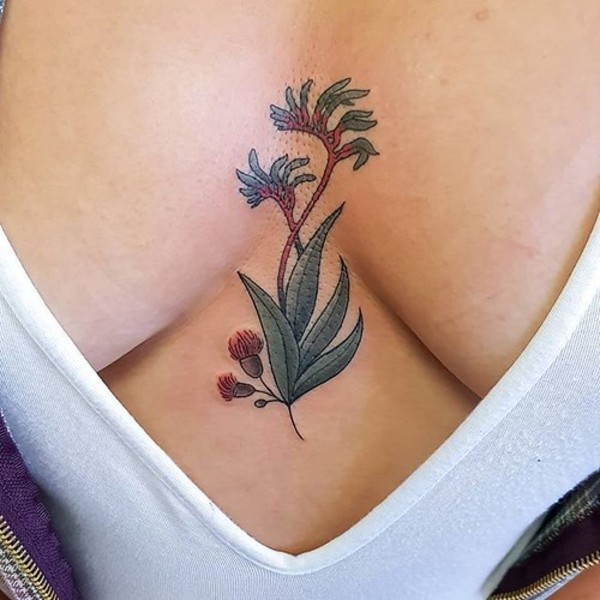 Premium Photo | Detailed Black And Gray Leaf Flower Tattoo On Shoulder