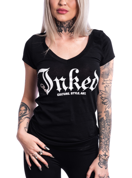 Women's Inked Mag Logo V-Neck Tee - Black - www.inkedmag.com