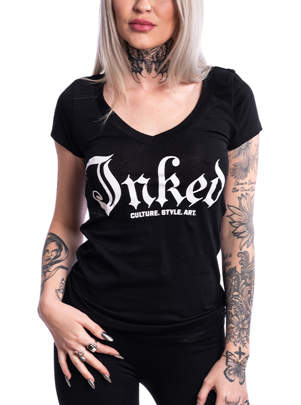 Women's Inked Mag Logo V-Neck Tee - Black - www.inkedmag.com