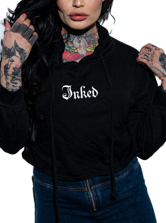 Women's Inked Logo Crop Hoodie - Black - www.inkedmag.com