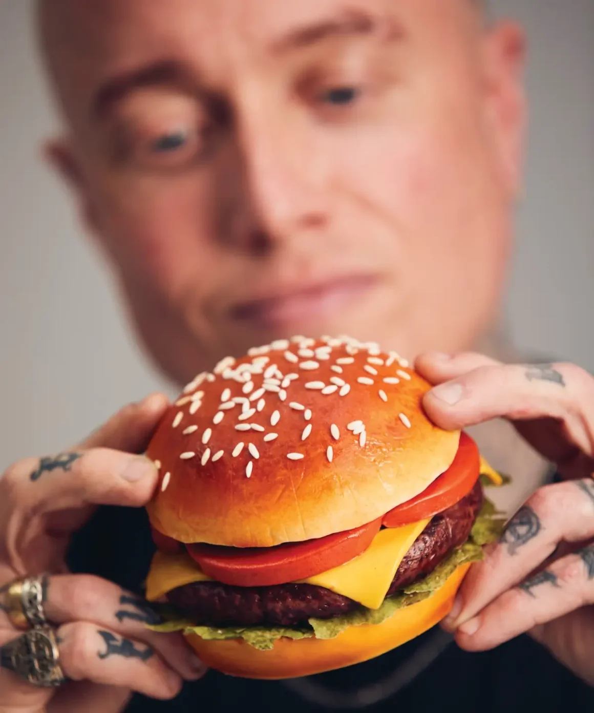 Ben Cullen with burger cake