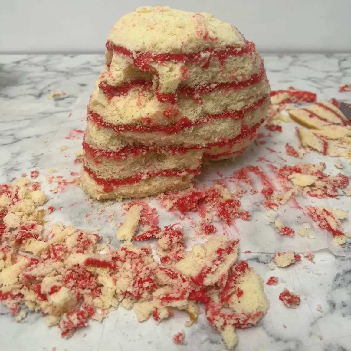 red layers and crumbs